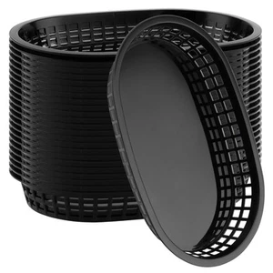 24 Pack Black Fast Food Serving Basket - 11 x 7 Inch Plastic Oval Shaped for ... - Picture 1 of 6