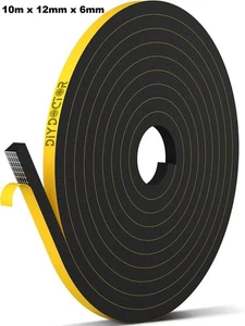 Draught Excluder Foam Tape Adhesive Weather Strip Door Window 10m x 12mm x 6mm - Picture 1 of 12