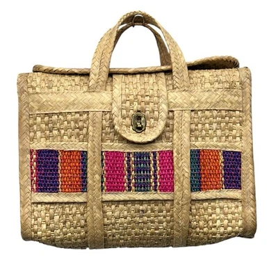 Bolso de Mano Mercado Brazo Cartera Grande Tejido Rafia Paja Playa Picnic Boho De Colección 9 X 15 Foto 1 de 4