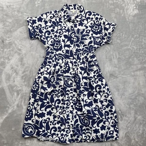 Talbots Women’s Petite 8P Blue White Floral Shirt Dress A-Line Pleated Cotton - Picture 1 of 13