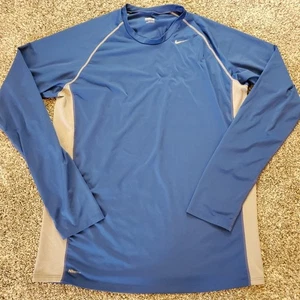 Nike Pro Dri-Fit Loose Athletic Mens XL Blue Long Sleeve Shirt, Gray Sides - Picture 1 of 10