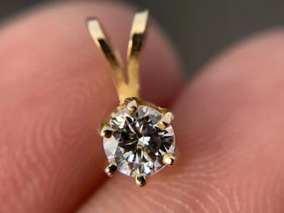14K Yellow Gold Round Diamond Solitaire Pendant Charm - 0.38 CT (I1, J) - Image 1 of 4
