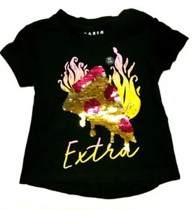 New T-Shirt Basic Editions Girls XS 4/5 60% Cotton 40% Polyester Black W/Sequins - Picture 1 of 2
