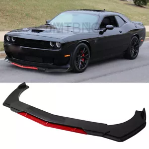 Carbon & Red Front Bumper Lip Splitter Spoiler For Dodge Challenger SRT SXT RT - Picture 1 of 13
