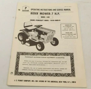 Penncraft JCPenney 1439 Rider Lawn Mower Tractor Owners/Service/Parts Manual - Picture 1 of 1