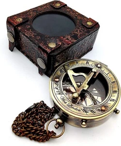 Antique Brass Sundial Compass Marine Boat Gift Pocket Sun Dial 2.5 inch - Picture 1 of 3