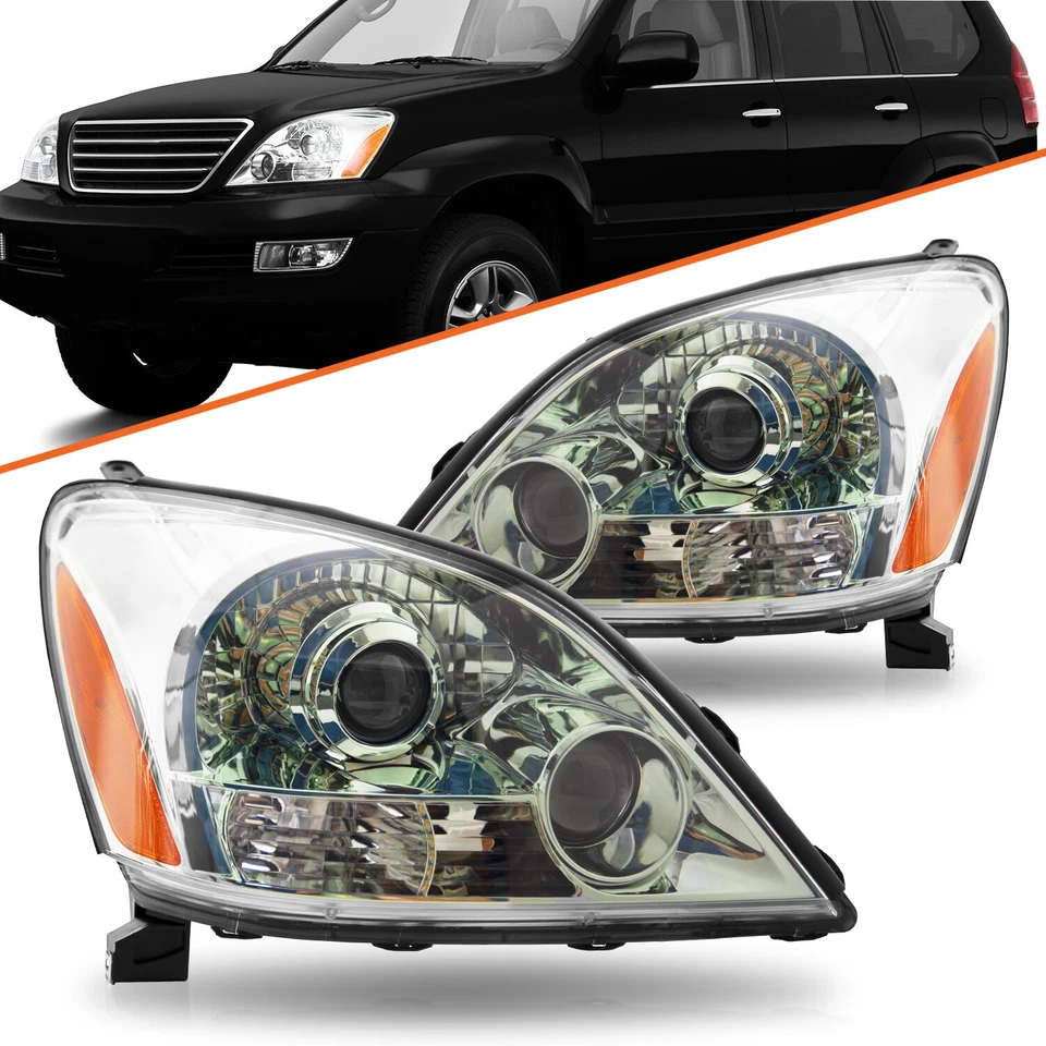 Headlight Assembly For 2003-2009 Lexus GX470 Chrome W/O Sport Package L+R Pair - Image 1 of 4