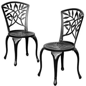 2 Pcs Outdoor Cast Aluminum Dining Chairs Patio Bistro Chairs w/ Adjustable Feet - Picture 1 of 7