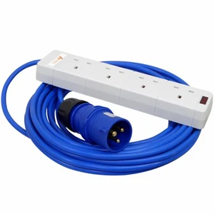 10m Camping Tent Hookup Lead 16A Blue Plug to 4 Way 13A Socket - Made to Order - Picture 1 of 6