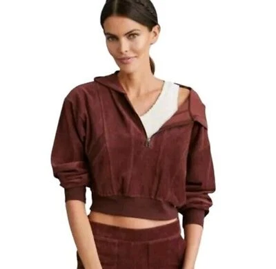 Sudadera con capucha Daily Practice Anthropologie para mujer grande 1/4 cremallera terciopelo acanalado recortada Foto 1 de 4