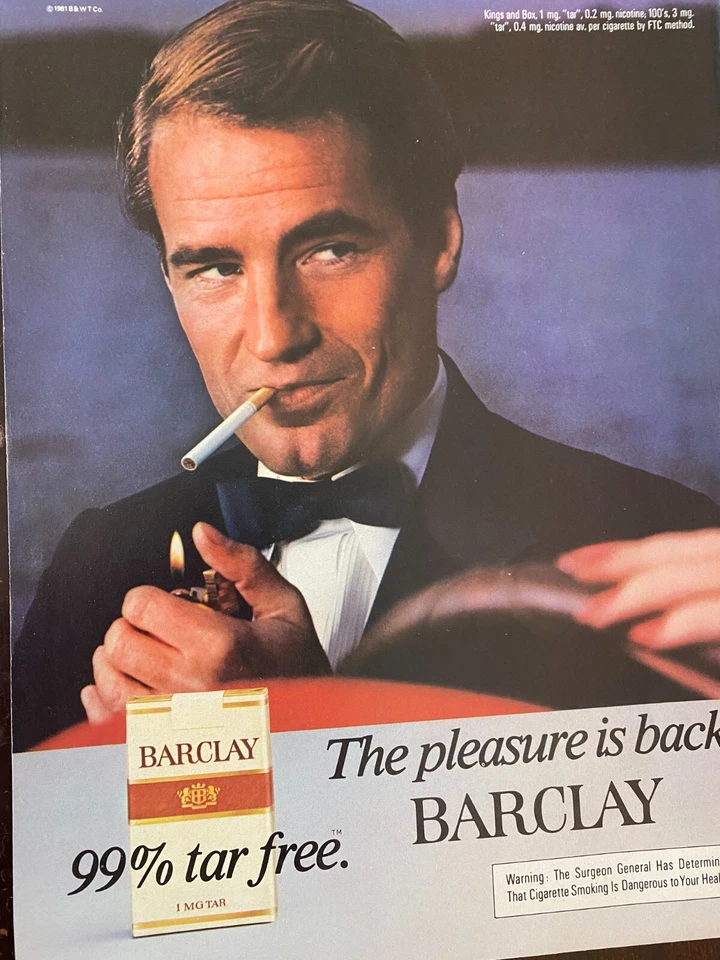 Cigarrillos Barclay, anuncio impreso vintage de página completa Foto 1 de 1