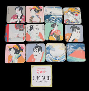Vintage Ukiyoe Coasters Japanese Fine Art Set of 12 Designs Frameable Box Japan
