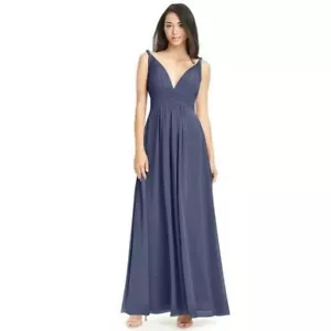Azazie Maren Blue Chiffon Bridesmaid Dress Gown Custom See Measurements - Picture 1 of 12