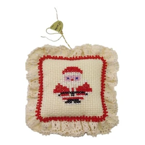 Small Handmade Needlepoint Santa Ornament - Picture 1 of 6