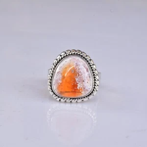 ANILLO DE JOYERÍA DE PLATA ESTERLINA 925 PIEDRAS PRECIOSAS NATURALES ÓPALO DE FUEGO MEXICANO 3 A 12 - Imagen 1 de 6