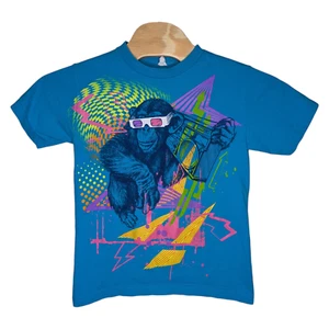 Vintage AAA T Shirt Small Raver Monkey Graphic Print Blue Tee Boom Box Music - Picture 1 of 12