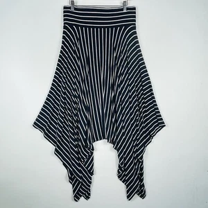 Cabi Navy Blue White Stripe Midi Jersey Asymmetrical Hem Skirt Women's Medium - Picture 1 of 6