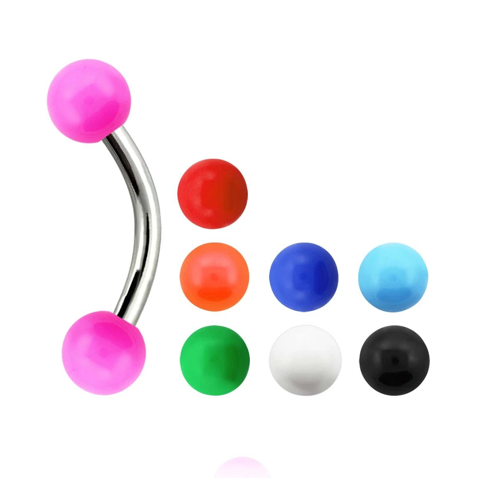 ❤ 1,2 mm Augenbrauen Piercing Curved Barbell Banane Acryl Kugeln Chirurgenstahl - Bild 1 von 1