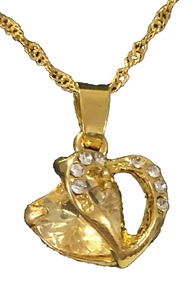 Fashion necklace with a Heart, a Pale Yellow One on a Twisted Gold-Colored Chain - Picture 1 of 1