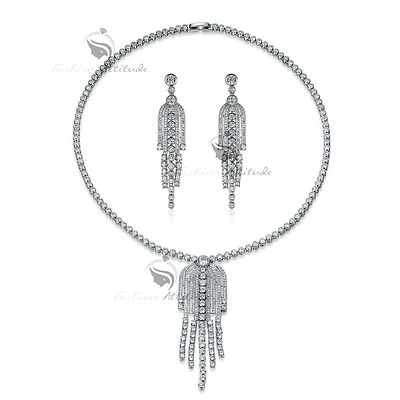 18k white gold made with SWAROVSKI crystal earrings necklace party tassel set Foto 1 de 4