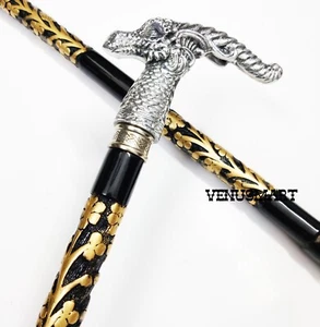 Unique Dragon Handle Walking Stick Carved Wooden Cane For Men Women Gift Item - Picture 1 of 8