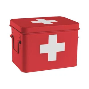 Vintage First Aid Storage Canister Metal Square Box Airtight Seal Red - Picture 1 of 7