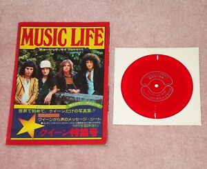 QUEEN Music Life - RARE 1975 MAGAZINE JAPONAIS + MESSAGE DE REINE 7" FLEXI-DISC