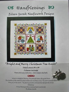 HANDBLESSINGS Bright & Merry Christmas Tree Quilt Cross Stitch Pattern w/5 Charm - Picture 1 of 4