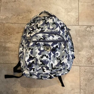 Camouflage Backpack Book Bag Zippered Pockets Unisex Lightweight Blue Gray READ - Picture 1 of 11