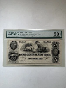 Bank Of Central New York Utica NY $5 1850s About Uncirculated 50 NET - Picture 1 of 2