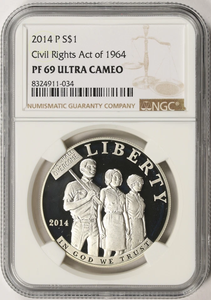 2014-P Civil Rights Act of 1964 $1 Commemorative Silver Dollar NGC PF69UCAM - Image 1 of 2