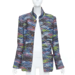 rare CHANEL 2015 Runway blue spray painted Fantasy tweed jacket FR46 - Picture 1 of 13