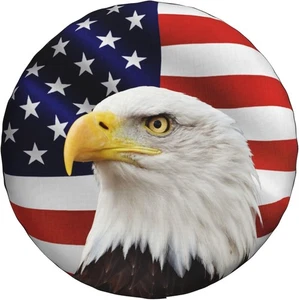 Spare Tire Cover for RV Camper Trailer Bald 14 inch, Eagle American Flag - Picture 1 of 7