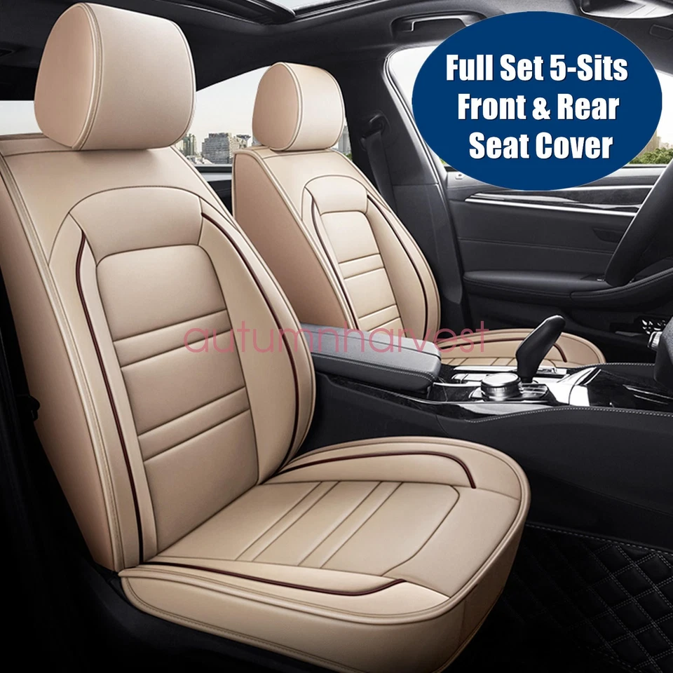 For VOLVO XC90 XC40 XC60 XC70 Car 5-Seat Cover Full Front & Rear PU Leather Tan - Image 1 of 4
