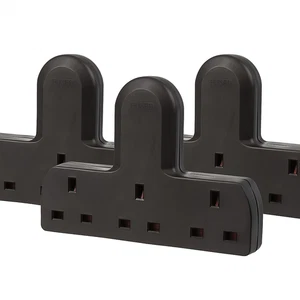 3 Pack - 3 Way Gang UK Multi Plug Extension Cable Free Mains Adaptor 13A Black - Picture 1 of 7