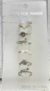 Fashion Jewelry Dog Mom Toe Rings Set 6 Pieces Adjustable Silver Tone - Picture 1 of 4