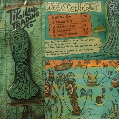 Prendedor de comercio Tiki Land y receta de cóctel mansión embrujada novia certificado de defunción Foto 1 de 4