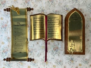 Vintage Home Interior, Lords Prayer, Bible, 23rd Psalm Wood & Brass Wall Plaques - Picture 1 of 6