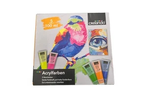 Crelando Acrylfarben Set Neon 5x100 ml kräftige Leuchtfarben hochpigmentiert - Bild 1 von 1