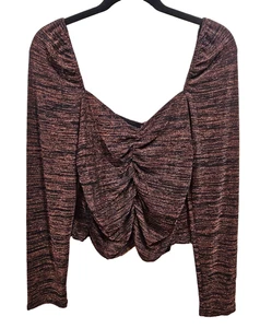 Mink Pink NWT long sleeve crop top shirred bodice metallic thread v-nect Sz XL - Picture 1 of 5