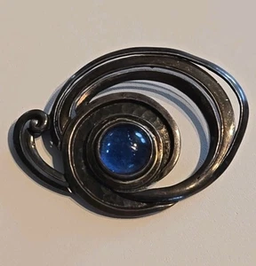 Margot De Taxco Sterling Silver Modernist Brooch Blue Stone - Picture 1 of 14