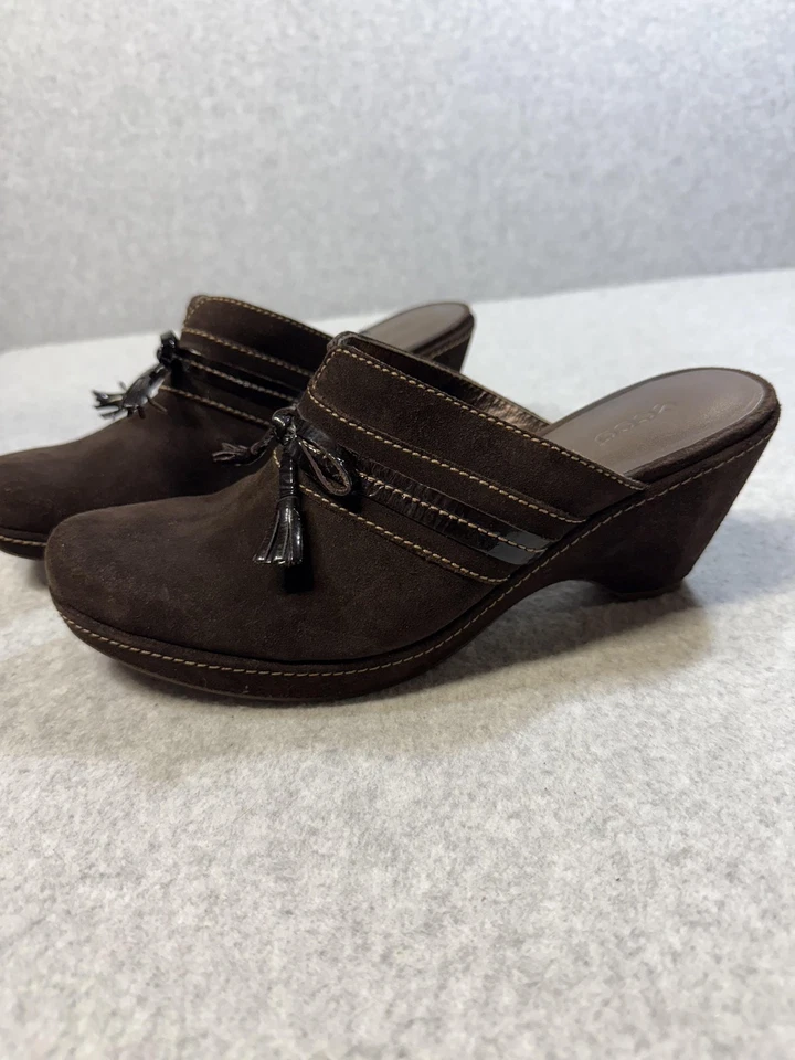 Zapatos Ecco para mujer talla 40 marrón gamuza mula zuecos tacones borla sin cordones cómodos Foto 1 de 4