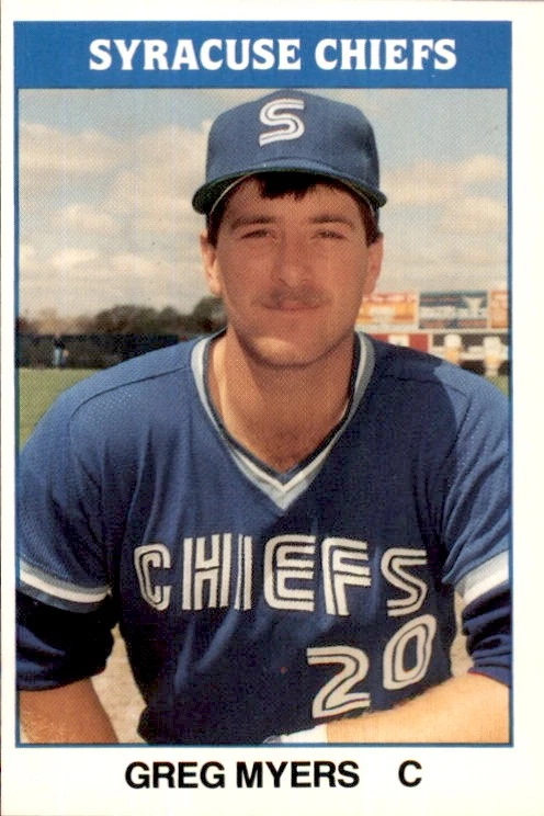 1987 Syracuse Chiefs TCMA 10 Greg Myers Riverside California CA NM Baseball Card - Image 1 of 2