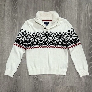 IZOD Boys Sweater Pullover Size 8 Nordic Fair Isle Knit Ivory Great Condition - Picture 1 of 6