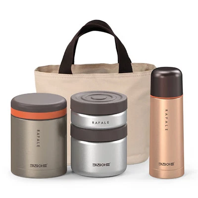 KA Rafale Gold Metal Thermal Bento Lunch Box Bottle Set Insulated Storage Bag - Image 1 of 4