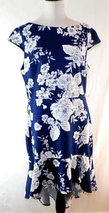 NWT Glamour Navy Blue/White Floral Womens High-Low Dress ~ Size 16 - Picture 1 of 5