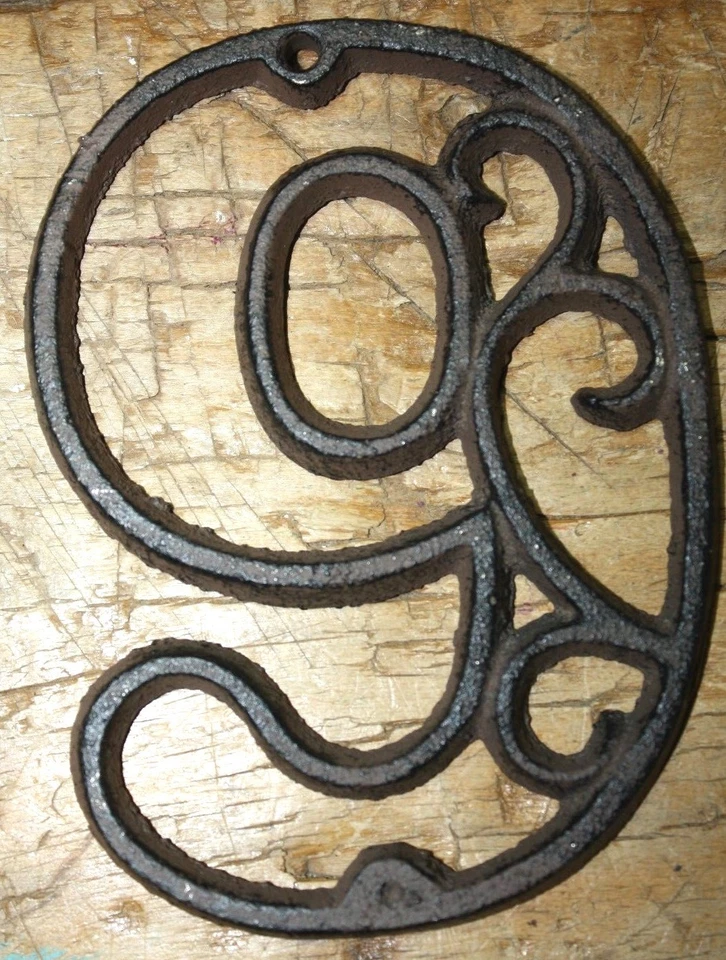Rustic BROWN Cast Iron Metal House Number Street Address 4 1/2 INCH Phone # 9 - Image 1 of 1