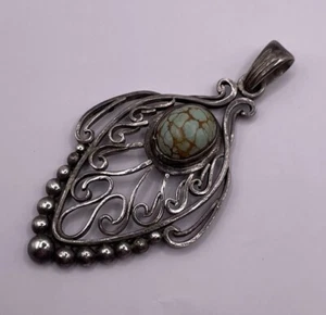 Navajo filigraner Kupfer Türkis Sterlingsilber klassischer Anhänger (8,3 g) - Bild 1 von 9