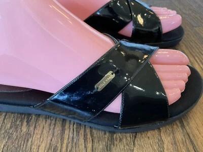 Cole Haan 凉鞋黑色漆皮交叉带 Grand。 OS Slides女式7 B款 — 第 1/4 张图片