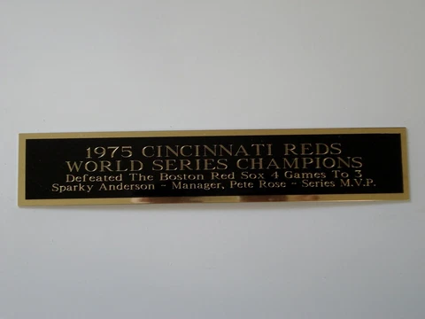 1975 Cincinnati Reds World Series Nameplate For A Baseball Bat Case 1.5 X 6 Cover